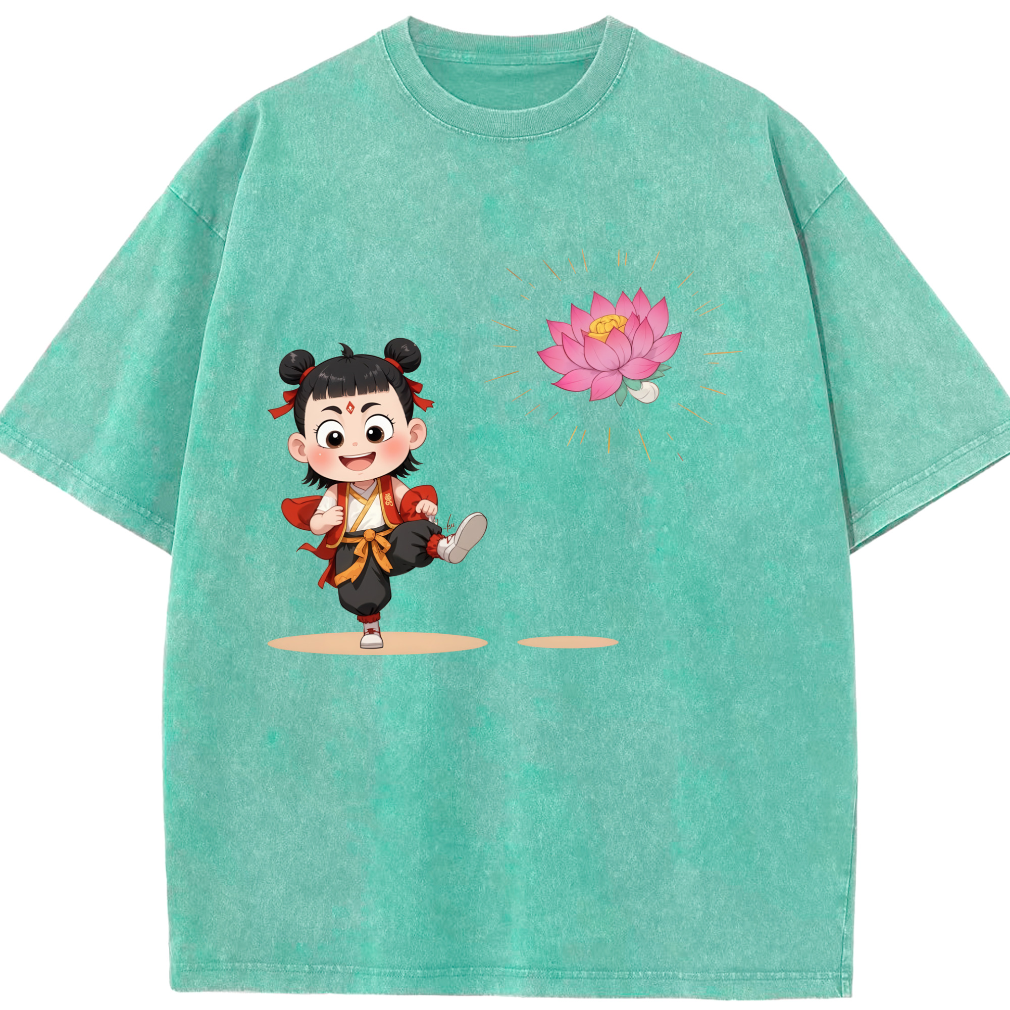 （画像用） Ne Zha 2 ナタ 魔童の大暴れ 綿100% ヴィンテージ風 半袖Tシャツ（フロントプリント）